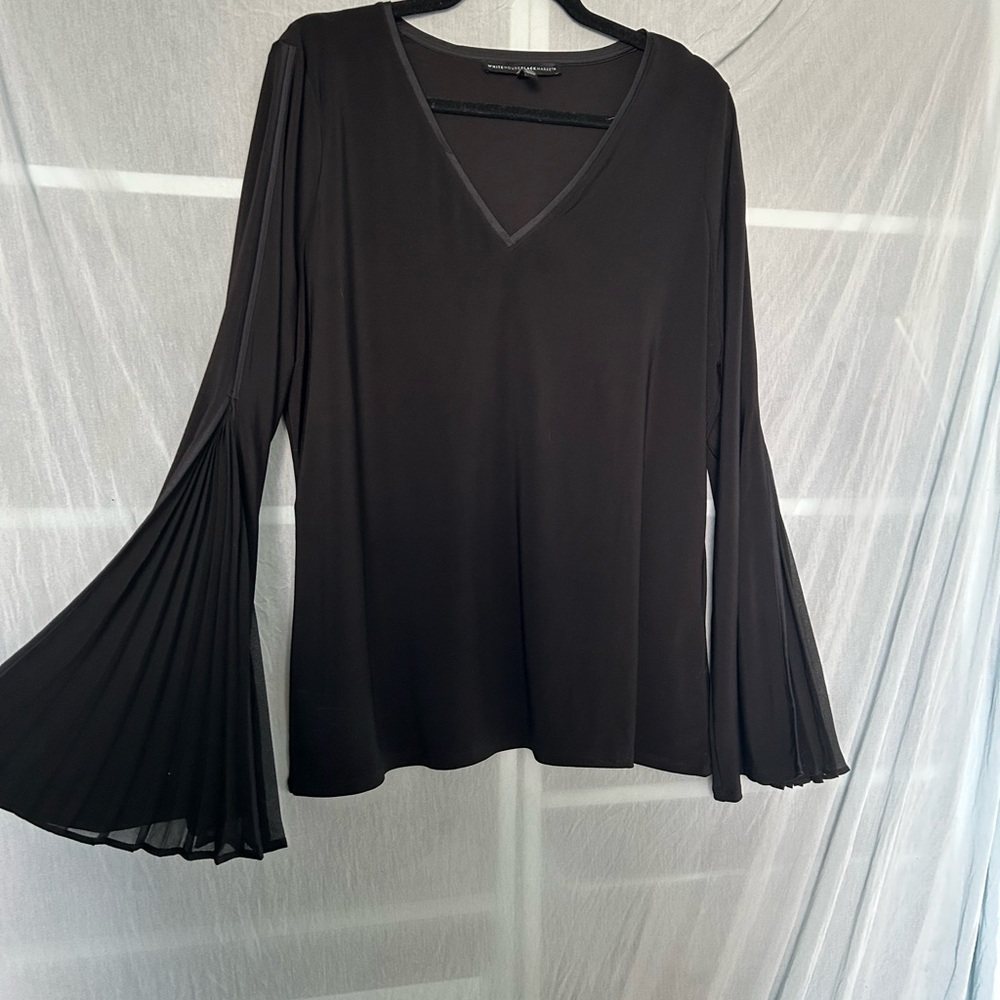 White House Black Market Black Bell Sleeve Pleated Blouse